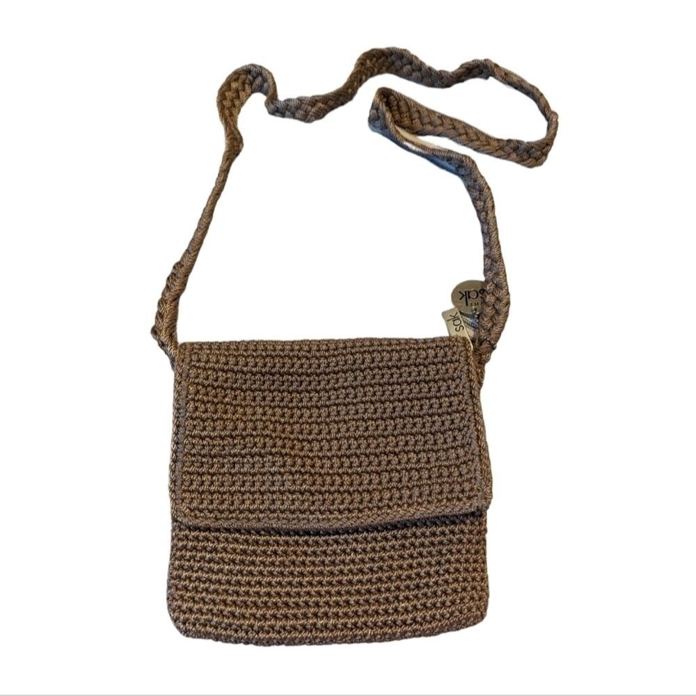 The Sak taupe brown mini knit bag